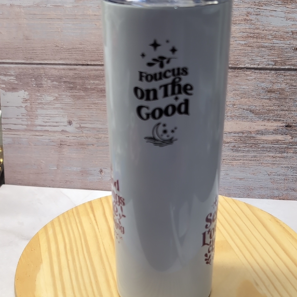 White Tumbler with Straw and Motivational Text 20oz Stainless Steel Tumbler - Picture 4 of 4